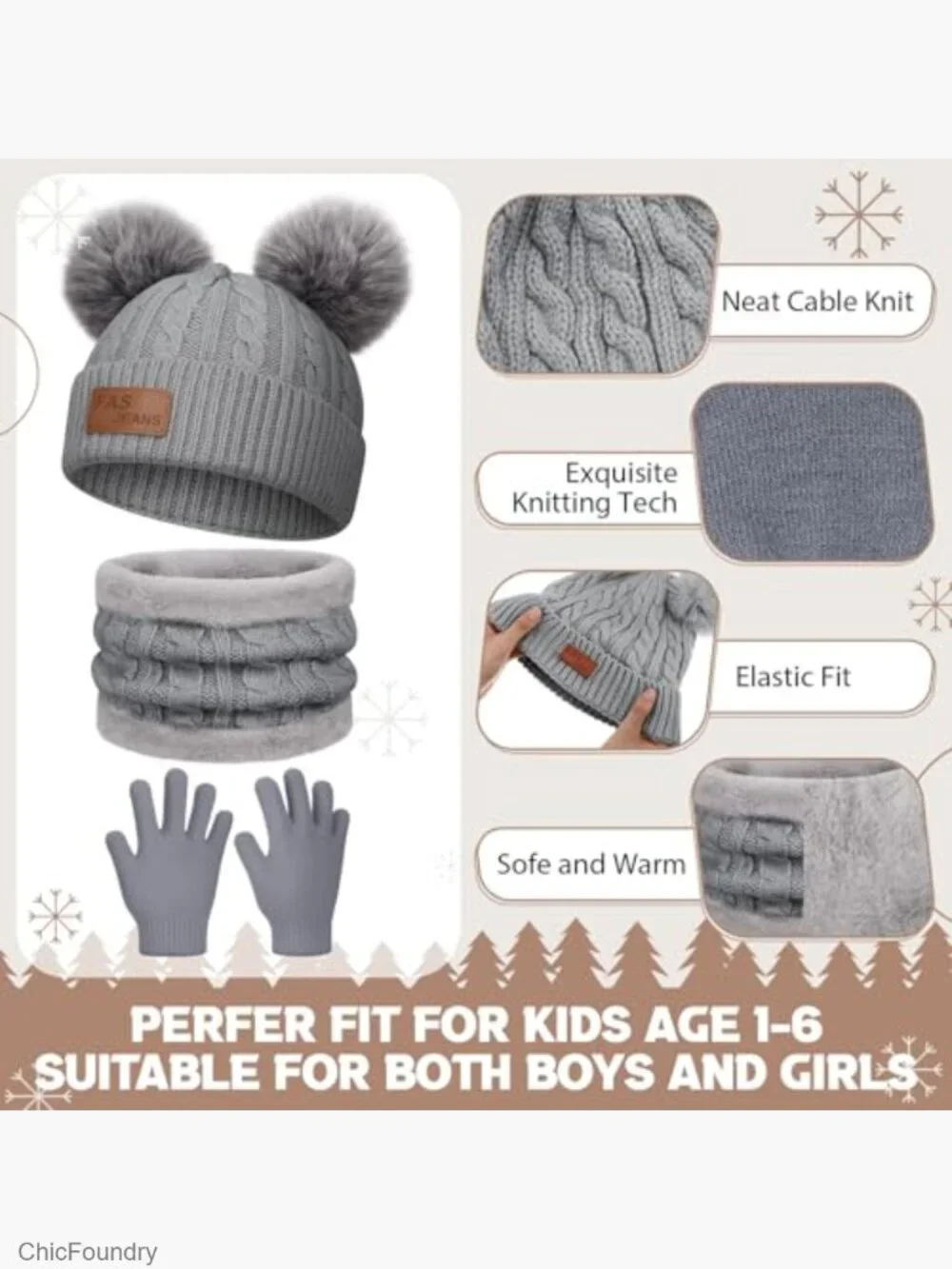 2-Piece Kids Winter Hat Scarf Gloves Set Toddler Knit Set